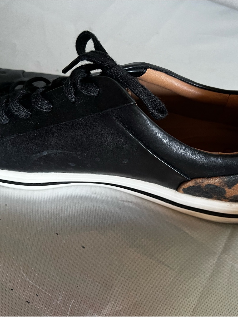 Clarks Women's Black Leather Sneakers with Leopard-Print Toe - Picture 6 of 10